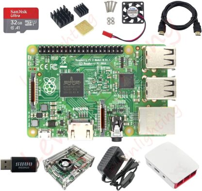 US 9 in 1 Complete Kit Raspberry Pi 2 Model B Module Two Cases HDMI 32G SD Card&