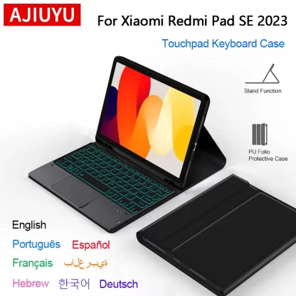 AJIUYU Keyboard Case For Xiaomi Redmi Pad SE 11 Inch Redmi Red Mi Pad SE Tablet 2023 Smart Cover Backlit Touchpad Keyboard Stand