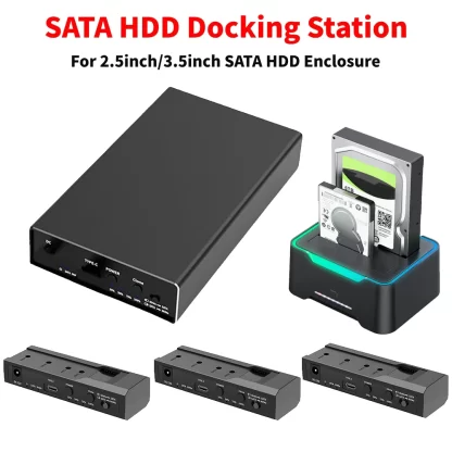 Dual-bay Hard Drive Docking Station for 2.5/3.5 Inch HDD SATA Enclosure SATA HDD Docking Station Support UASP M.2 Nvme SSD Case