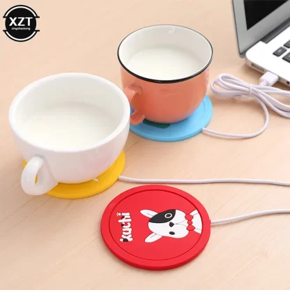 "Original Cartoon Wood Grain Mug Pad - USB Powered Cup Warmer for Tea and Coffee - Table Coasters with Heating Mat - A Unique Office Gadget"