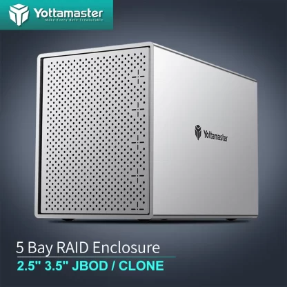 Yottamaster 5 Bay RAID External Hard Drive Enclosure for 2.5" 3.5" SATA HDD/SSD Direct Attached Storage for Data Backup 5 x 10TB